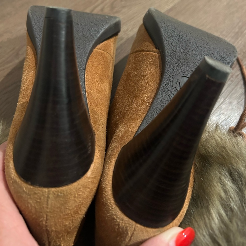 Michael Kors Women's Suede Leather Faux Fur Lined High Heel Booties Size 7m - Picture 11 of 12
